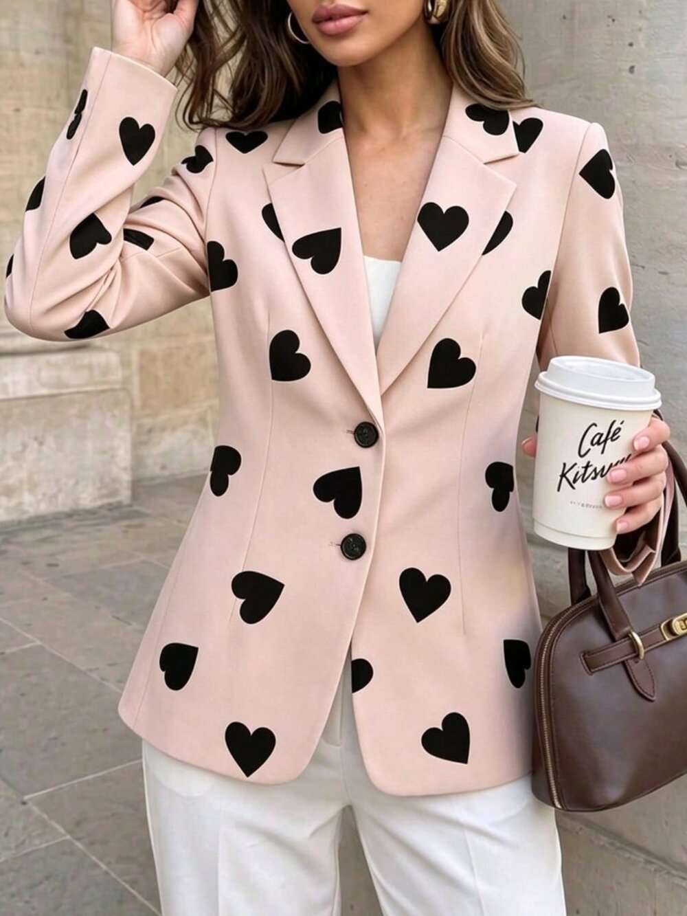 Multicolor Casual Women's Geometric Random Print Lapel Two-Button Blazer Jacket